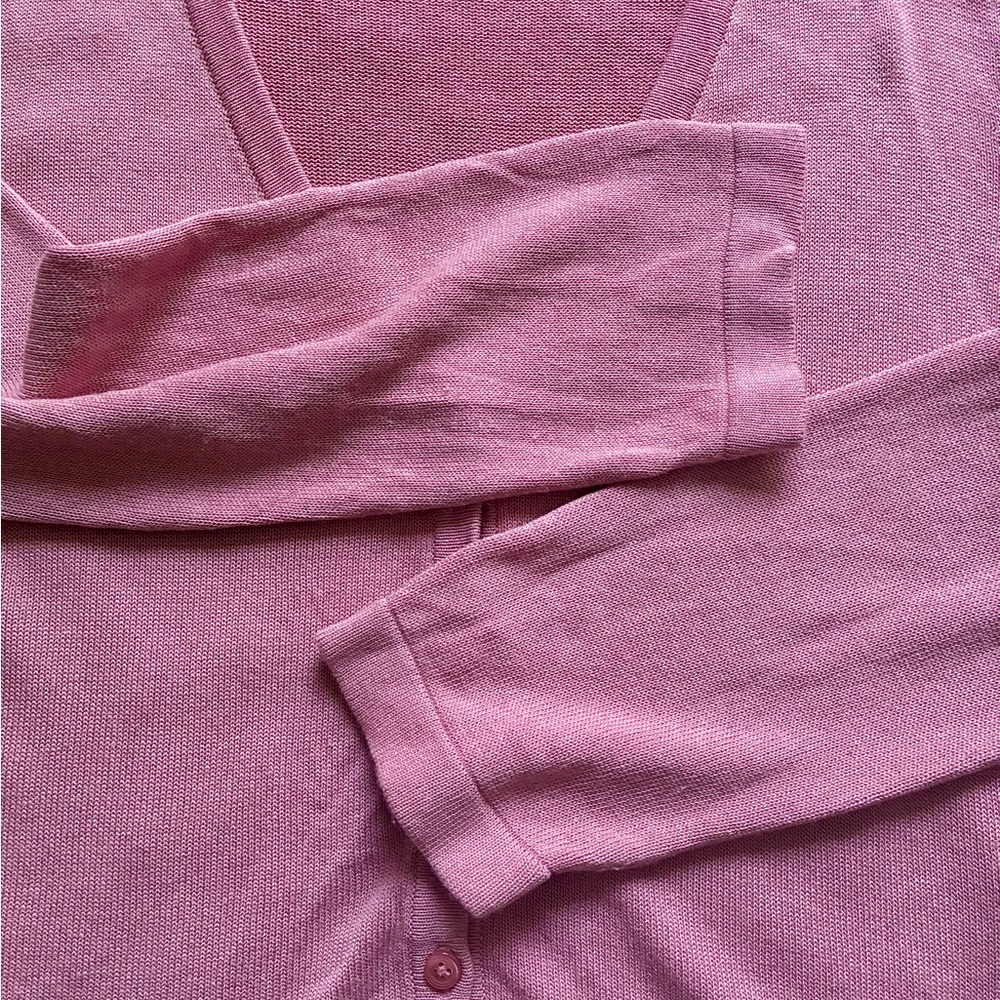 Weekend Max Mara Silk Linen Cropped Cardigan in Dusty Pink - Picture 2 of 5